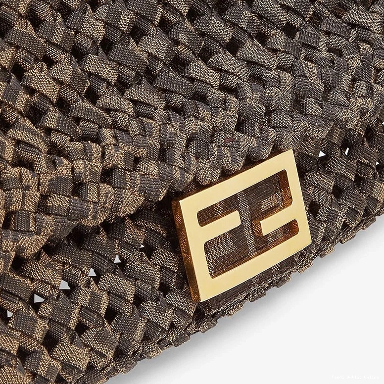 Cheap In Medium Fendi Fabric Bag Interlace Coffee Baguette 0728